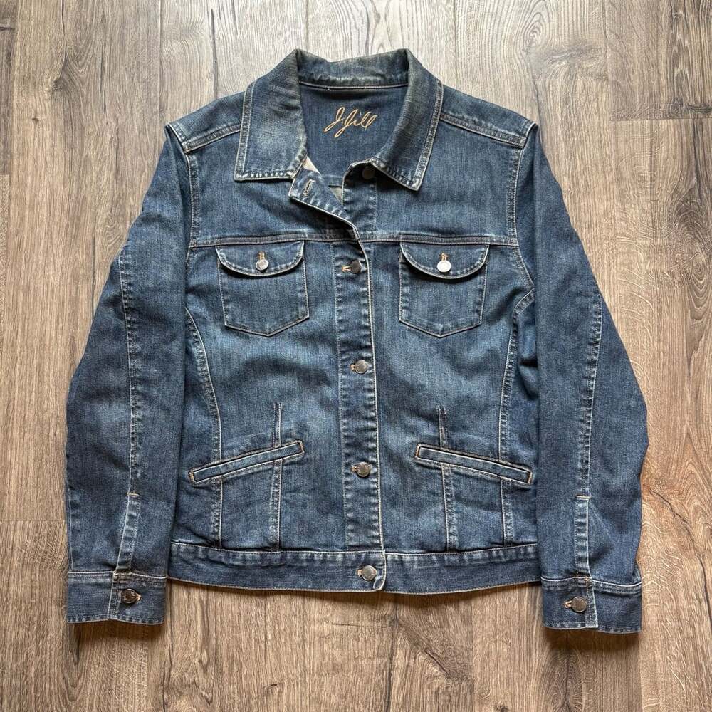 J.Jill Stretch Blue Denim Jean Jacket Womens Size L Button Down Pockets